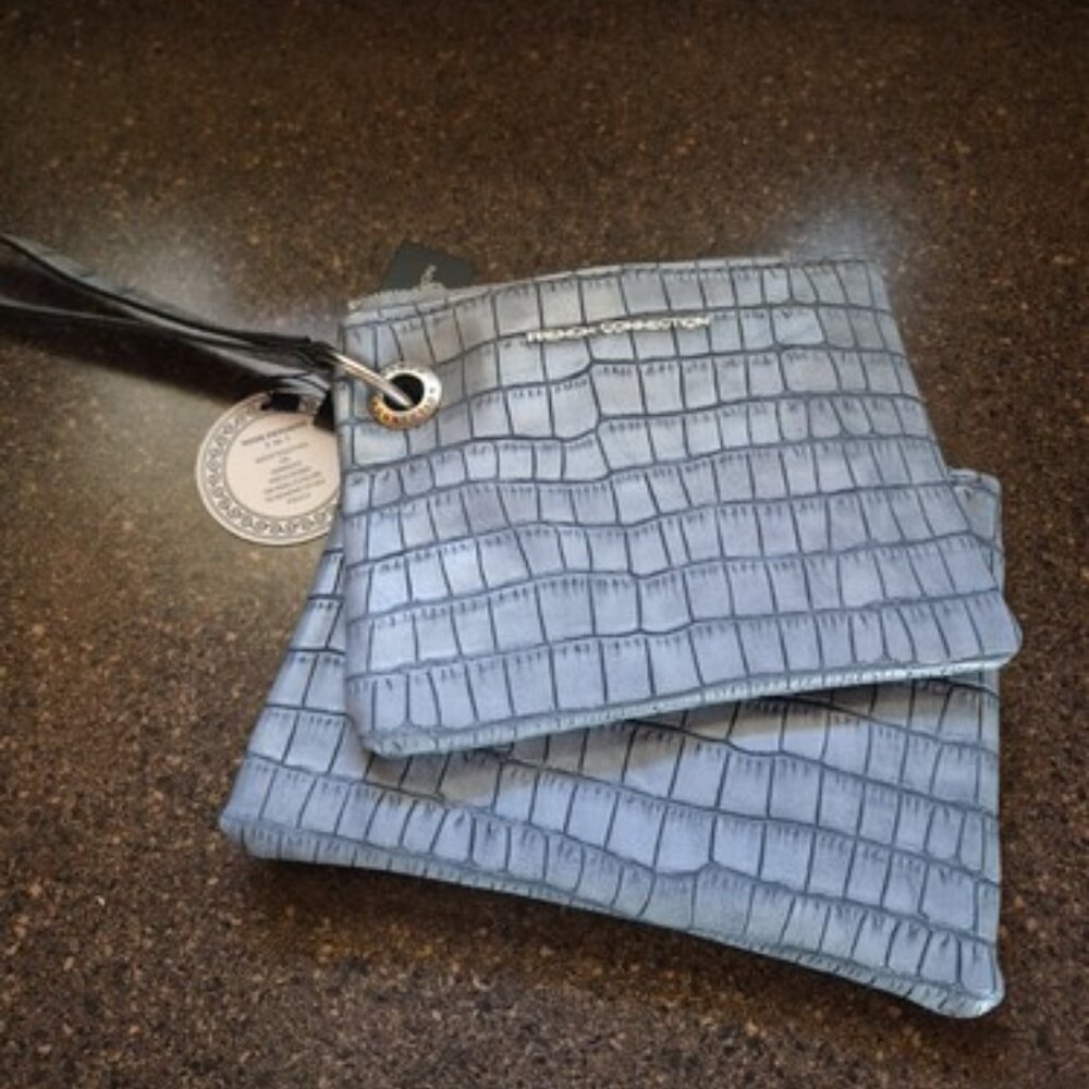 FRENCH CONNECTION Dale Croc Double Slim Pouches Wristlet NWT $48 MSRP BLUE